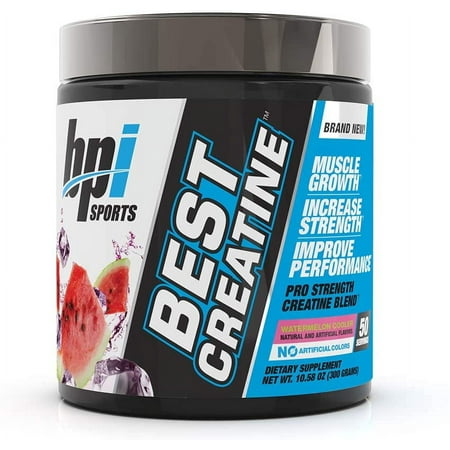 BPI Sports Best Creatine - Creatine Monohydrate, Himalayan Salt - Strength, Pump, Endurance, Muscle Growth, Muscle Definition - No Bloat - Watermelon Cooler - 50 servings - 10.58 Ounce