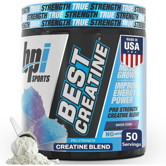 BPI Sports Best Creatine - Creatine Monohydrate, Himalayan Salt - Strength, Pump, Endurance, Muscle Growth, Muscle Definition - No Bloat - Snow Cone - 50 servings - 10.58 Ounce