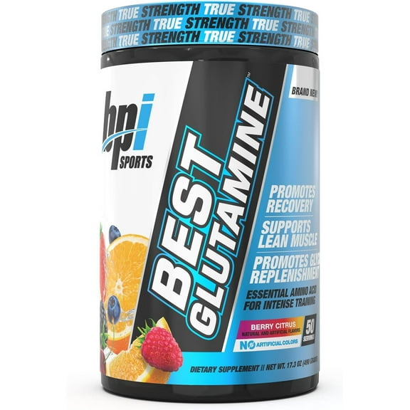 BPI Sports Best Glutamine Powder, Post-Workout Recovery & Muscle Support Supplement, Berry Citrus, 14.1 oz (50 Servings)