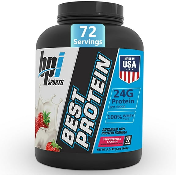 BPI Sports Best Protein Powder, 100% Whey Blend for Muscle Growth & Recovery, Strawberries & Cream, 5.2 lbs (72 Servings)