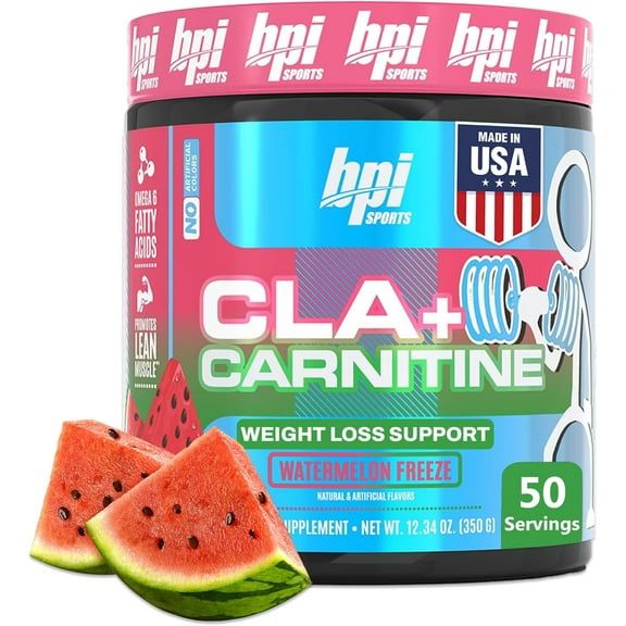 BPI Sports CLA + Carnitine Powder, Watermelon Freeze, 50 Servings, Weight Loss & Lean Muscle Support (12.34 oz, 350g)