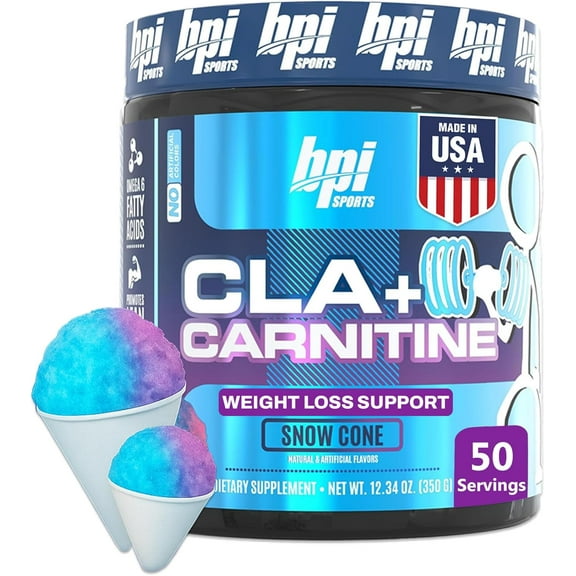 BPI Sports CLA + Carnitine Powder, Snow Cone, 50 Servings, Weight Loss & Lean Muscle Support (12.34 oz, 350g)