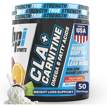 BPI Sports CLA + Carnitine Powder, Fruit Punch, 50 Servings, Weight Loss & Lean Muscle Support (12.34 oz, 350g)