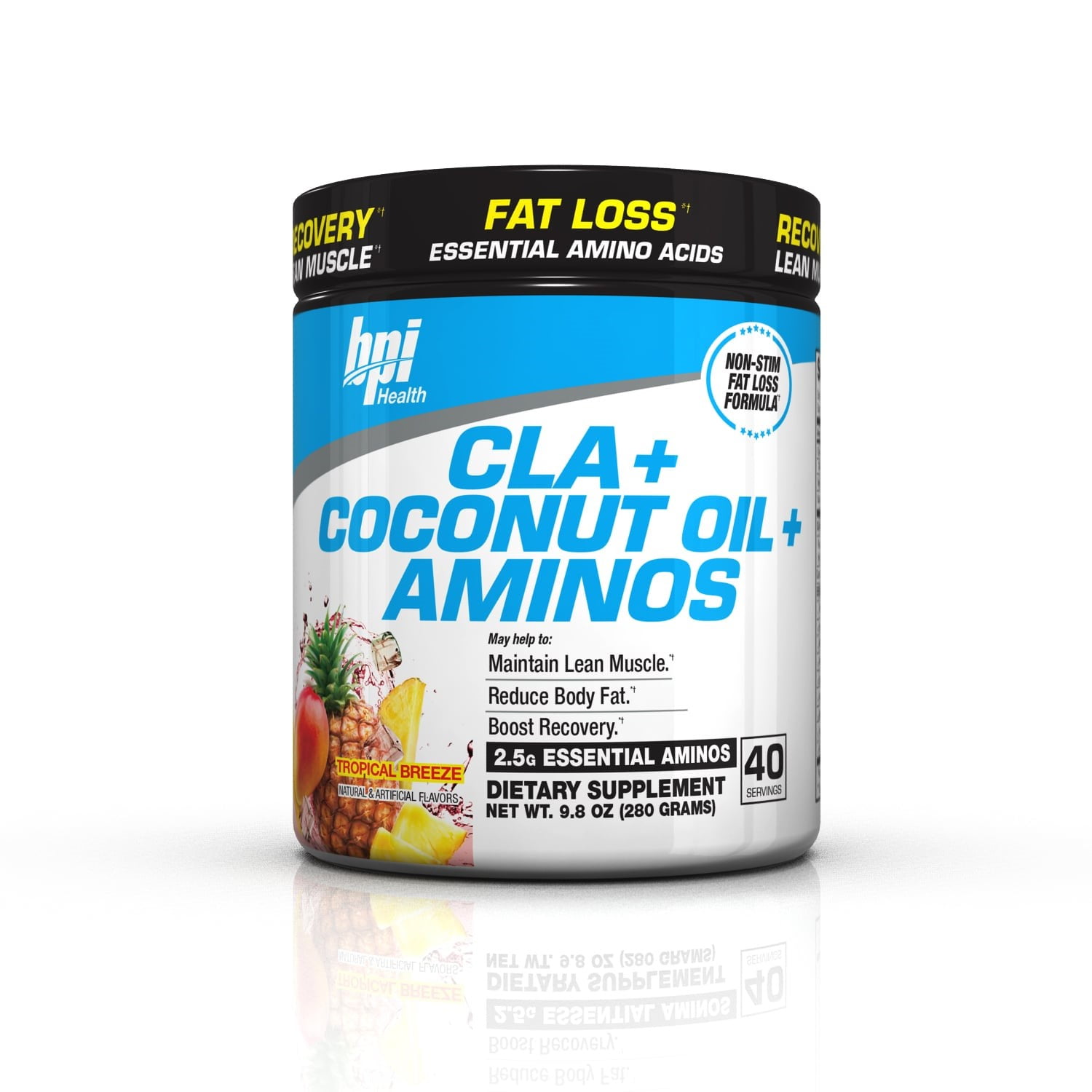 BPI Sports CLA + Coconut Oil + Aminos Powder, Tropical Breeze, 9.8 Oz