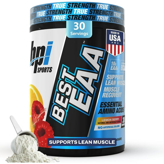 BPI Sports Essential Amino Acids EAA Powder - Pre, Intra & Post Workout Drink, EAA + BCAA + Hydration, Lemon Berry, 30 Servings