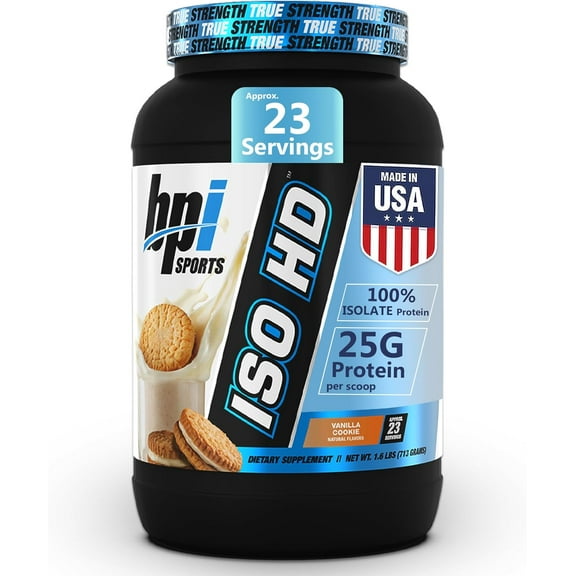 BPI Sports ISO HD Isolate Protein Powder – 100% Whey Isolate, Protein Powder for Muscle Gain - Vanilla Cookie, 1.6 LBS - 23 Servings