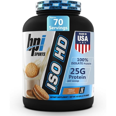 BPI Sports ISO HD Isolate Protein Powder – 100% Whey Isolate, Protein Powder for Muscle Gain - Vanilla Cookie, 4.8 LBS - 70 Servings