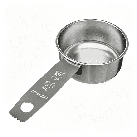 BPPEG 1/4 Cup Stainless Steel Measuring Cup|Sturdy Metal 60 Ml|60 Cc|2 Oz|Single Cup for Wet and Dry Ingredients|Great for Use As 1/4 Cup Dog Food Scoop-1 Pk