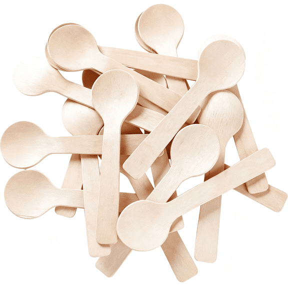 BPPEG 1.5Mm Extra-Thick Mini Wooden Spoons (4 Inch) - 100 Count Heavy Duty Birch, No-Snap Disposable for Gelato/Desserts, Compostable