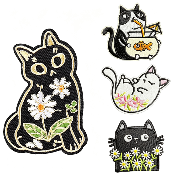 BPPEG 1 Pack Cute Embroidered Cat Patches, Funny Meme Cartoon Cat Iron on Patch