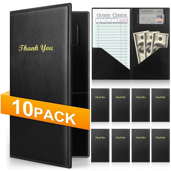 BPPEG 10 Pcs Server Books, Check Presenters for Restaurants | Pvc Server Books for Waitress, Guest Check Holder with Money Pocket, Fit Server Apron, Server Books for Waitress Black