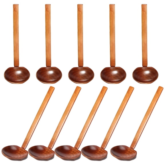 BPPEG 10 Pcs Wood Soup Spoon with Long Handle Japanese Style Ramen Spoon Large Hot Pot Spoon Tortoise Shell Spoon Serving Spoon for Eating Mixing Stirring Cooking