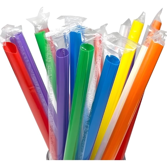 BPPEG 100 Pack Disposable Jumbo Straws for Drinking Smoothies & Bubble Boba Tea,Individually Wrapped Large Wide Straw for Milkshakes Straws Individually Wrapped,9.5X0.5 In