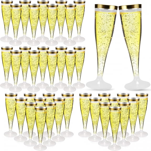 BPPEG 100 Pack Plastic Champagne Flutes,4.5 Oz Gold Rim Plastic Champagne Glasses,Clear Disposable Champagne Flute,Disposable Toasting Glasses for Parties,Weddings New Years Champagne Flutes