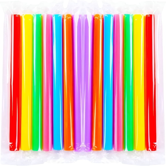 BPPEG 100 Pcs Jumbo Smoothie Straws Boba Straws,Individually Wrapped Multi Colors Disposable Plastic Large Wide-Mouthed Milkshake Bubble Tea Drinking Straw (0.43" Diameter and 9.5" Long)