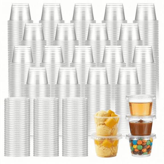 BPPEG 1000 Pcs 1 Oz Disposable Plastic Portion Condiment Cups with Lid | Small Plastic Dipping Sauce Cups, Disposable Portion Cup, Salad Dressing Cup for Party, Restaurant, Daily Use, Picnic