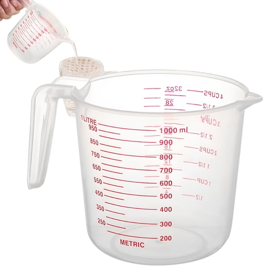 BPPEG 1000Ml Plastic Measuring Cup with Handle,33.8Oz Extra Large Plastic Measuring Cup - Strong Food Grade Material,Graduated Mixing Pitcher Great for Lawn,Pool Chemicals,Motor Oil and Fluids