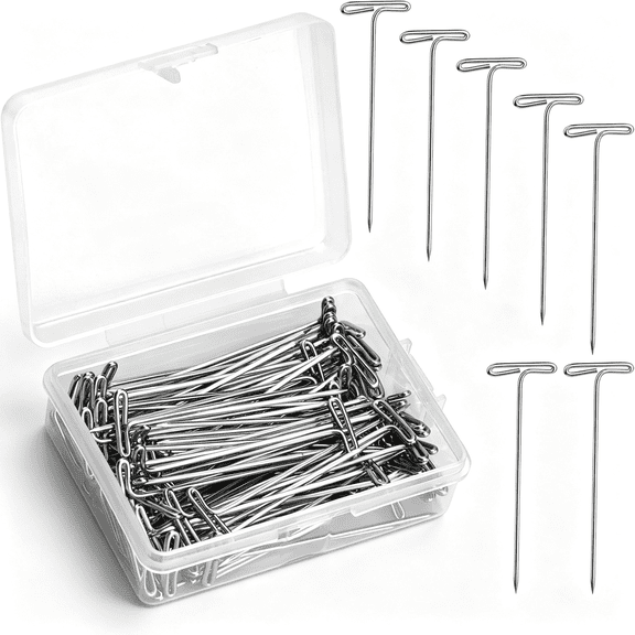 BPPEG 100Pcs 2In T Pins for Blocking Crochet,T Push Pins for Sewing,Rust Resistant Push Kit with Storage Container for Foam Head,Sewing,Crocheting and Modelling