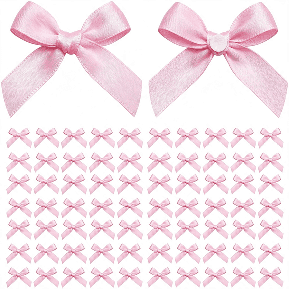 BPPEG 100Pcs Mini Pink Bows Decoration with Tiny Satin Ribbon Ornaments for Diy,Crafts,Favors,Fit for Wedding,Birthday,Bachelorette Party,Bridal Shower,Engagement,Baby Shower