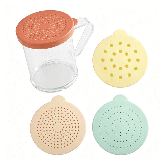 BPPEG 10OZ Clear Dredge with 4 Interchangeable Snap Lid, Seasoning Sugar Spice, Shaker Spice Dredge, Cover for Cinnamon Sugar, Parmesan Cheese, Pepper in Commercial and Home Kitchen