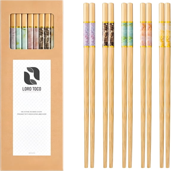 BPPEG 10Pairs Bamboo Chopstick Reusable Wooden Chop Sticks Washable Chinese Style 9.5Inch