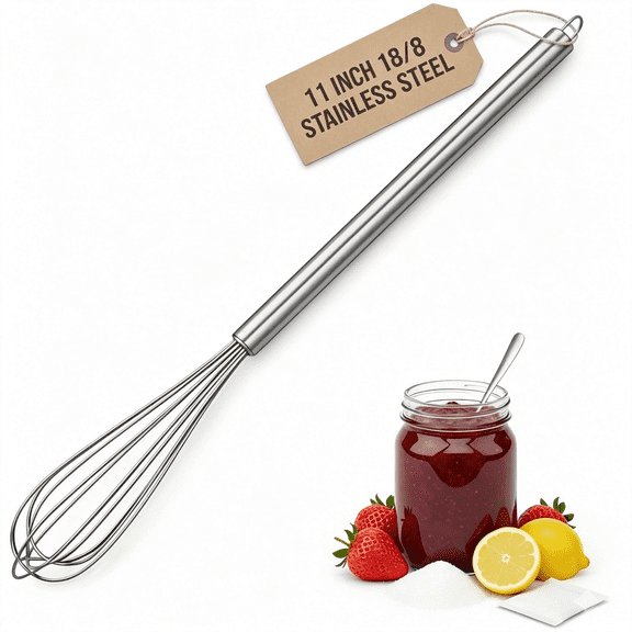 BPPEG 11-Inch Slim French Whisk,Small Whisk,18/8 Stainless Steel,Long Handle|Thin Mini Wire Whisk Fits Mason Jars and Tumblers; for Eggs,Sauces,Dressings,Coffee and Protein Drinks; Dishwasher Safe