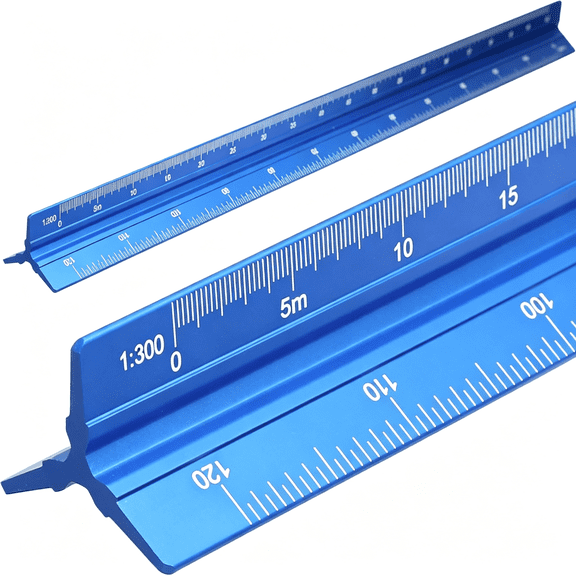 BPPEG 12" Engineer Scale Ruler Architectural Ruler Metric, Blue | Laser-Etched Scale 1:100, 1:200, 1:300, 1:400, 1:500, 1:600, Aluminum Architect Triangular Ruler Civil Drafting Tool