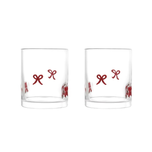 BPPEG 12 Fl Oz Valentine'S Day Red Bows Charm Drinking Glasses Glass Sets for Drinking,Set of 2