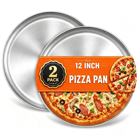 BPPEG 12 Inch Pizza Pan, 2 Pack, Stainless Steel Baking Tray, Serving Plate for Baking, Sturdy, Nonstick, Oven & Dishwasher Safe Durable Easy Clean 12 Inch Pizza Pan