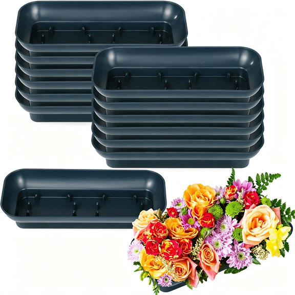 BPPEG 12 Pcs Floral Arrangement Bowls,Large Size 10.5 X 4.6"Es Square Floral Bowls,Fresh Artificial Flower Arrangement Base,Plastic Flower Centerpiece Container Diy Supplies for Wedding Party