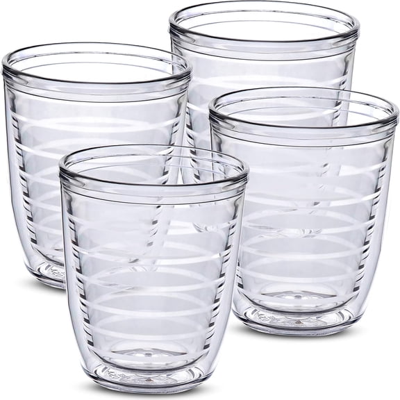 BPPEG 12Oz Insulated Tumblers Plastic-Great for Iced Coffee&Hot Drinks,4Pcs Clear Double Wall Insulated Drinking Glasses Cups,Bpa-Free,Reusable Cups,Camping,Travel,Kitchen,Party
