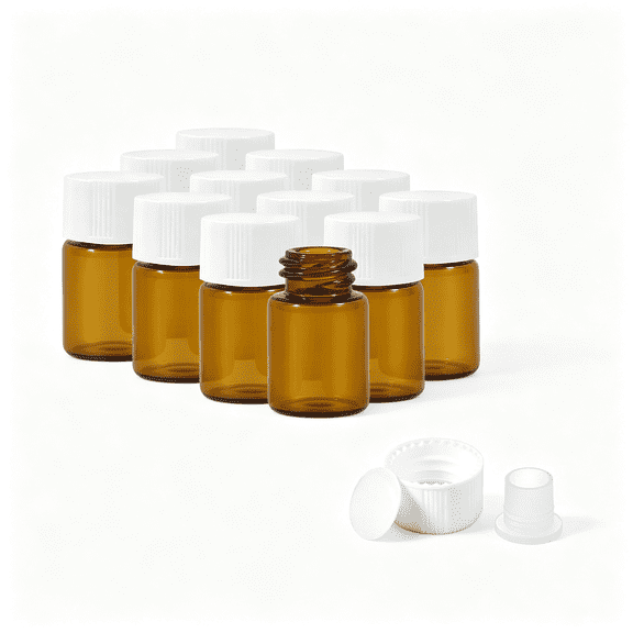 BPPEG 12PCS 2ml Amber Glass Small Vials with White Screw Caps&Plastic Stoppers,1/2 Dram Empty Leak-Proof Bottles Lids,Mini Containers for Essential Oils,Sample Storage&Travel(with Labels)