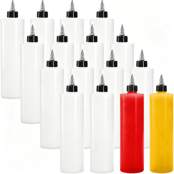 BPPEG 12Pcs 16Oz Condiment Squeeze Bottles with Twist Top Caps,Empty Squeeze Bottles Plastic Squirt Bottle for Icing,Cookie Decorating,Sauces,Arts and Crafts