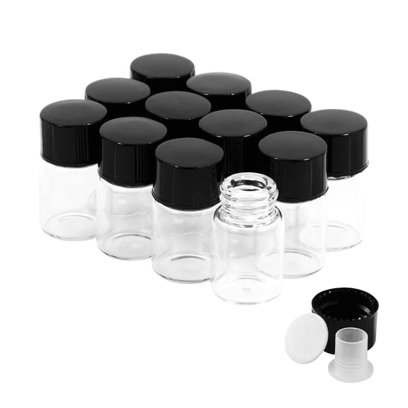 BPPEG 12Pcs 2Ml Clear Glass Small Vials with Screw Caps&Plastic Stoppers|1/2 Dram Leak-Proof Vials with Lids,Mini Bottles for Liquids,Essential Oils,Sample Storage&Travel