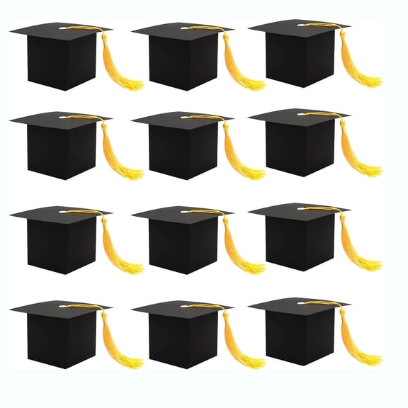 BPPEG 12Pcs Black Graduation Cap Boxes with Gold Tassel for Candy Snack Goodie Treat Gift Wrap Graduation Party Favors Supplies Decorations Class of 2026 Photo Props Backdrop Grad Bags