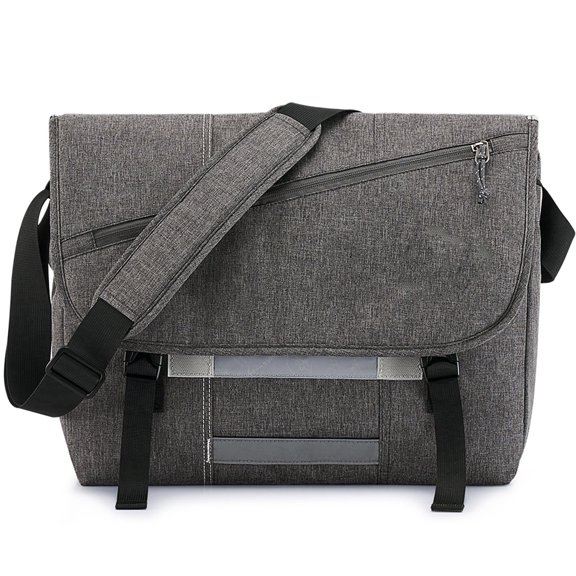 BPPEG 14 Inch Laptop Briefcase for Men Women, Large Casual Messenger Satchel with Adjustable Strap Messenger Bag for Women, Gray