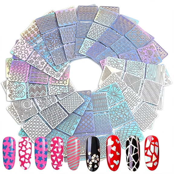 BPPEG 144 Pcs Reusable Nail Stencils & Vinyls Kit,Nail Art Stickers for Diy with Floral,Geometric,Lace Patterns Hollow Out Design Decoration for Coffin,Almond Nails