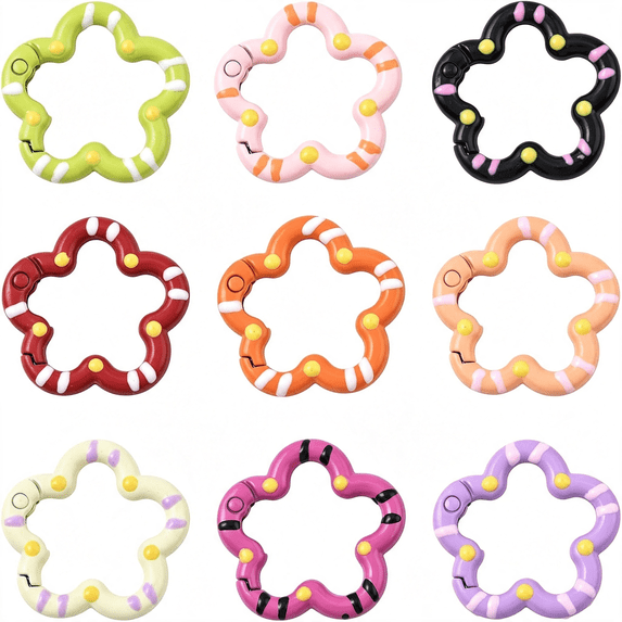 Gate Spring Fasteners BPPEG 14Pcs Flower Spring Gate Rings Metal Spray Painted Keychain Clips ...