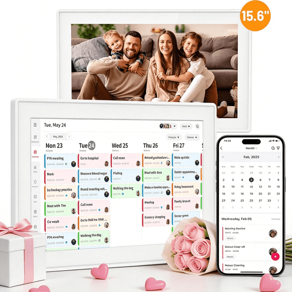 BPPEG 15-Inch Digital Calendar Family Planner&Chore Chart,No Subscription | Smart WiFi Touchscreen,Meal Planner,To-Do List,Photo Display,Family Command Center,Wall&Desk Mountable,Gift for Mom