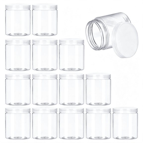 BPPEG 15Pcs 6Oz Clear Plastic Jars Wide-Mouth Storage Containers,Refillable Empty Containers for Dry Food,Dried Fruit,Seasoning and Honey Storage Plastic Jars with Lids