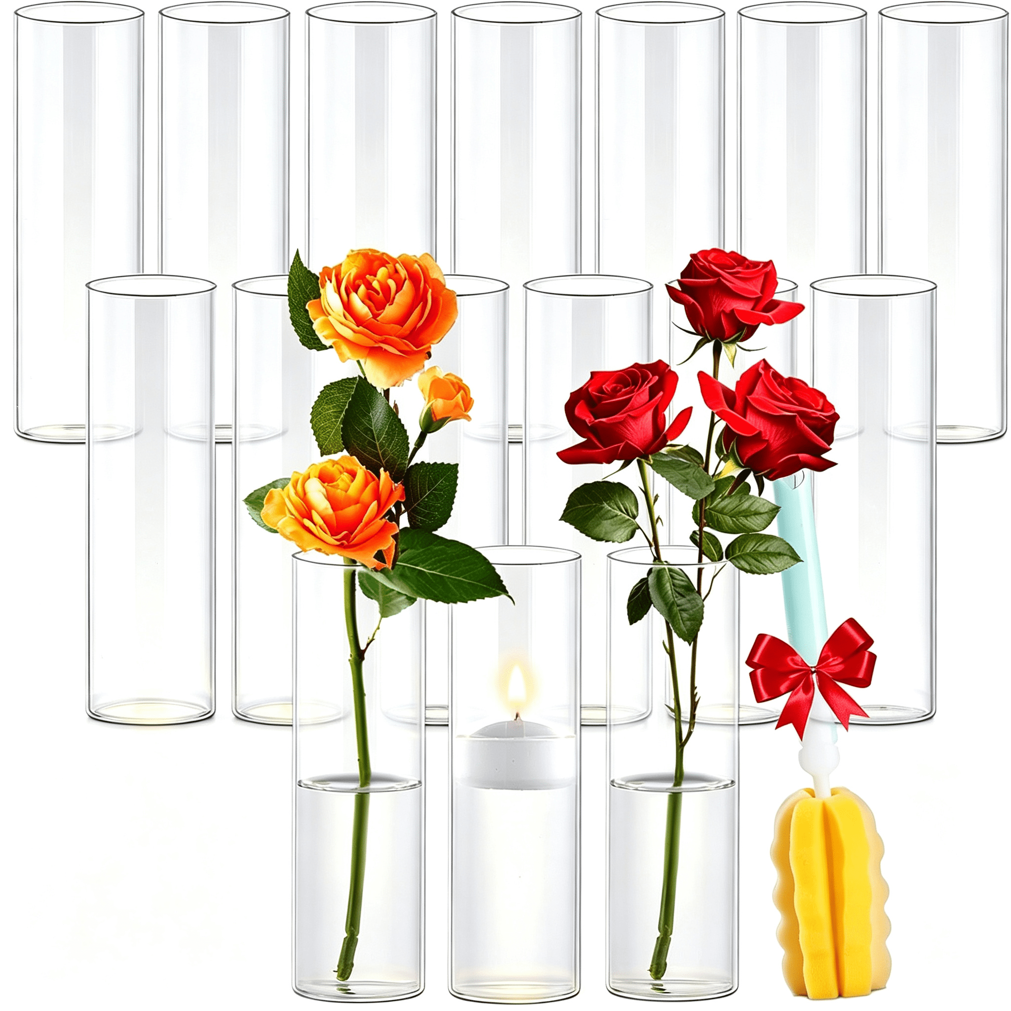 BPPEG 16 Pcs 7. 7" Glass Cylinder Bud Vases, Clear Vases for BPPEG 16 Pcs 7. 7" Glass Cylinder Bud Vases, Clear Vases for
