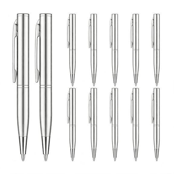 BPPEG 16 Pcs Silver Mini Pens Small Ballpoint Bulk 3 Inch, Metal Stainless Steel Short Writing Tool for Pocket Notebook