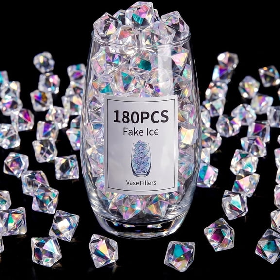 BPPEG 180 Pcs Iridescent Fake Ice Rocks,Clear Acrylic Crystals | Plastic Gems for Vases Fillers,Table Scatter,Tables Centerpieces,Wedding Centerpieces,Fish Tank Craft Supplies