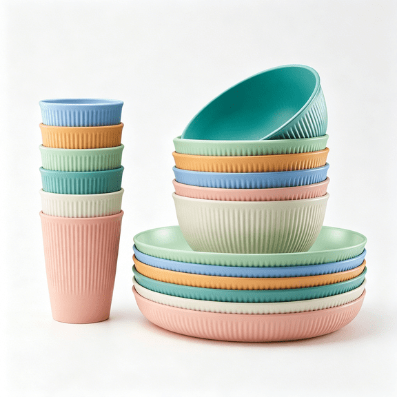 BPPEG 18pcs Wheat Straw Dinnerware Sets, Unbreakable Reusable Dinnerware Set Kitchen Cups Plates and Bowls Sets Dishwasher Microwave Safe Plates