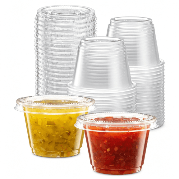 BPPEG {2.5 Oz-100 Sets} Clear Diposable Plastic Portion Cups with Lids,For Portion Controll,Jello Shots,Meal Prep,Sauce Cups,Slime,Condiments,Medicine,Dressings,Crafts,Disposable Souffle Cups