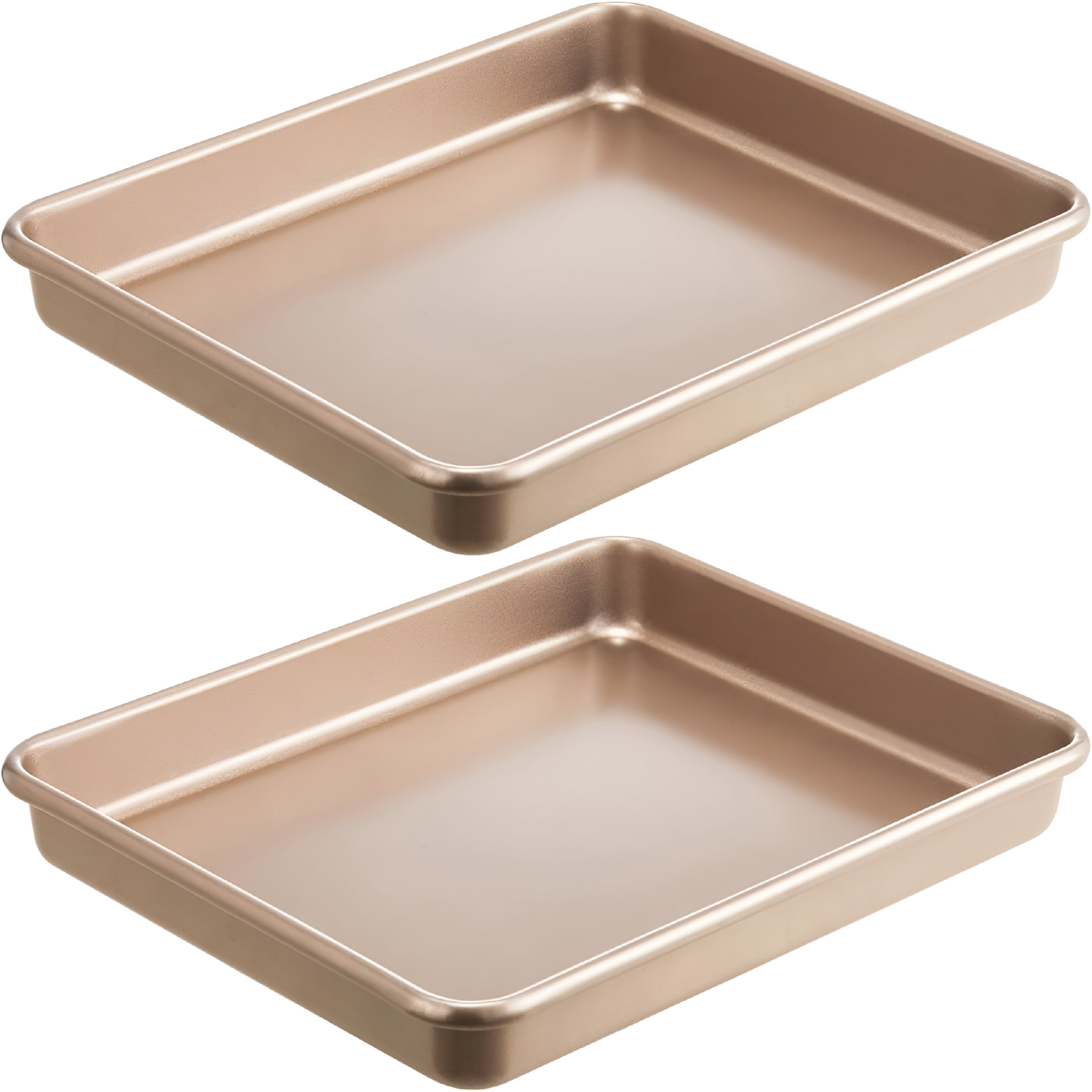 BPPEG 2 Pack 11 X 9 Inch Toaster Oven Pans and Trays,Small Baking Sheet Set for Cooking,Non-Stick Cookie Sheets,Heavy-Duty 0.8Mm Thick,Easy to Clean,1.26 Inch Deep,Gold