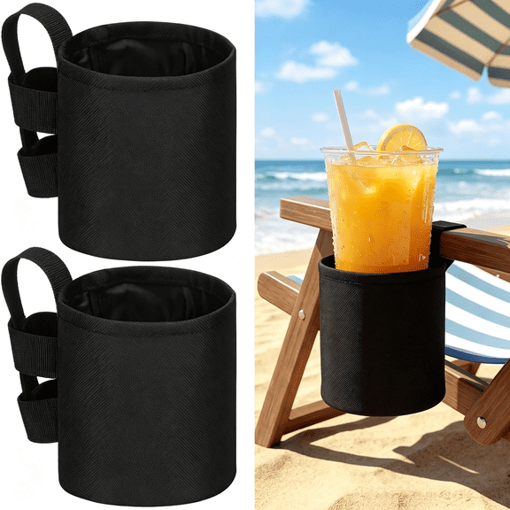 BPPEG 2 Pack 4.1X3.5In Beach Chair Cup Holder Camping Chair Drink Holder, Portable Universal Water Bottle Organizer Accessories for Outdoor Beach Camping Lawn Fishing Pool Patio Loungers (Black)