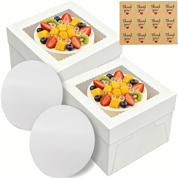 BPPEG 2 Pack Cake Boxes,12x12x8 Inches Tall Cake Box with Window,Cake Carrier with Lids,White Cake Boxes with Cake Boards,for Cakes Cookie Cupcake Pie Birthday Party Wedding