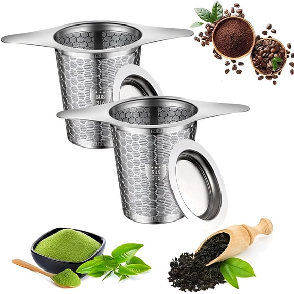 BPPEG 2 Pack Stainless Steel Tea Infuser,Sus 316 Grade Strainers Fine Mesh,Hexagonal Mesh Pattern with Wide Rim Loose Leaf Tea Steeper