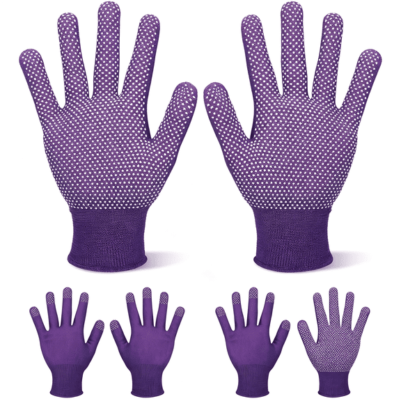 BPPEG 2 Pairs Quilting Machine Gloves Garden Cut Resistant Gloves Gardening Purple Glove with PVC Anti Slip Dots One Size for Quilters Free Motion Sewing, Outdoor Work, Berry Picking